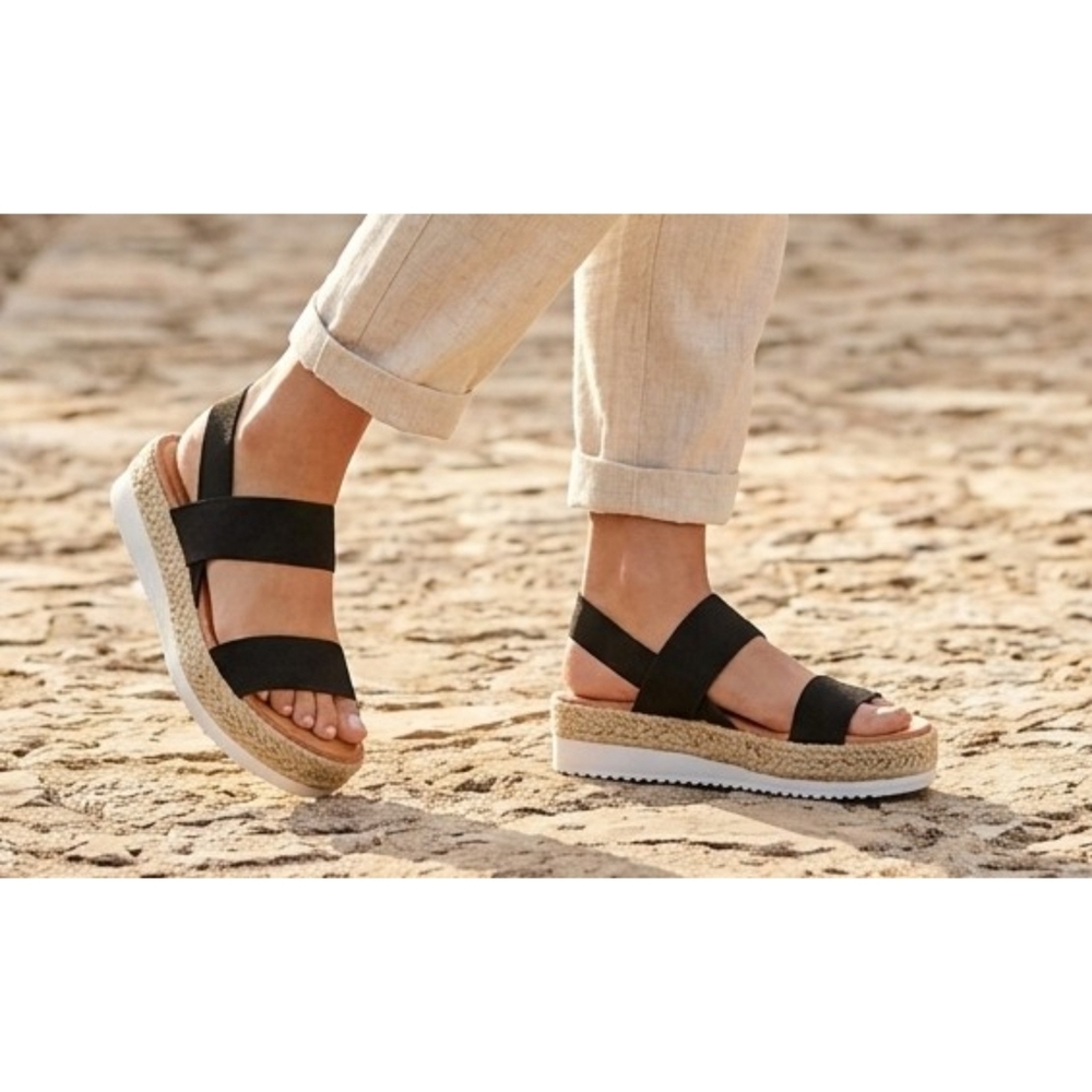 Madden Girl Bowie Espadrille Wedge Sandals Black Size 9